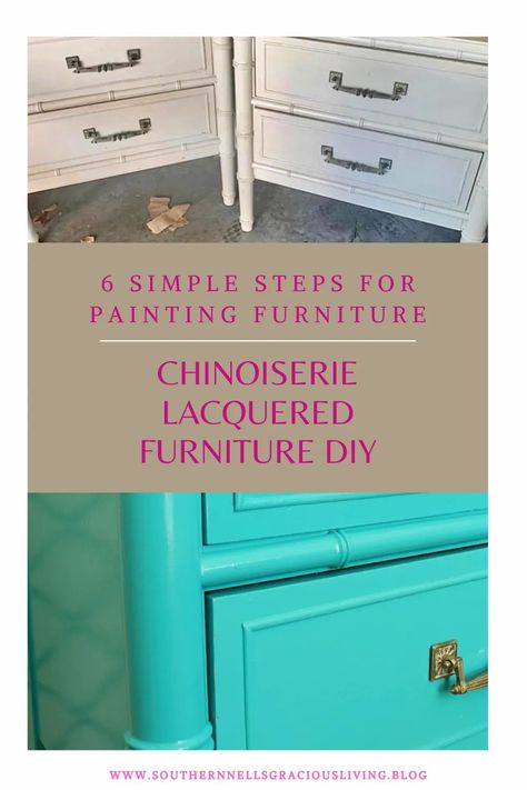 Lacquer Painted Furniture, Glossy Painted Furniture, How To Lacquer Wood Furniture, Pink Lacquer Furniture, Redoing Furniture Diy, High Gloss Painted Furniture, Chinoiserie Diy, Studio Hacks, Vancouver Apartment