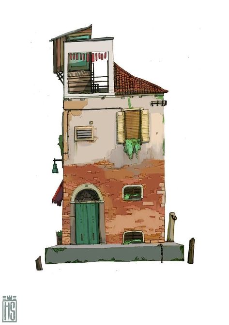 Cartoon Building, Building Painting, Cartoon House, Digital Painting Techniques, Building Drawing, Architecture Drawing Art, House Illustration, Building Art, Scene Design