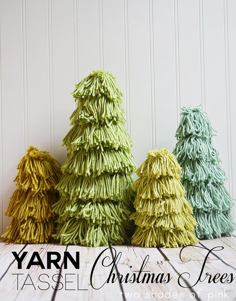 Tassel Christmas, Yarn Trees, Potted Christmas Trees, Yarn Tassel, Christmas Yarn, Alternative Christmas, Alternative Christmas Tree, Real Christmas Tree, Tabletop Christmas Tree