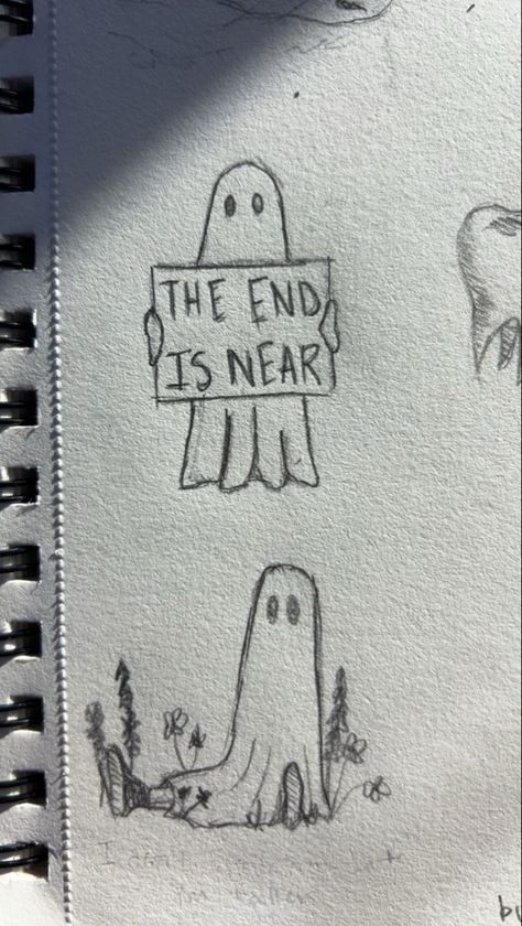 The End Drawing, Aesthetic Ghost Tattoo, Loml Tattoo, Ghosts Tattoo, Song Related Tattoos, Phoebe Ghost Tattoo, The End Is Near Tattoo, No Surprises Tattoo, Ghost Playing Guitar Tattoo