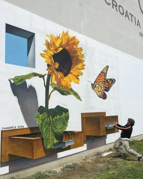 Urban Art Graffiti, Real Painting, Garden Mural, Flower Mural, Sidewalk Art, Street Mural, Amazing Street Art, Fence Art, 3d Street Art