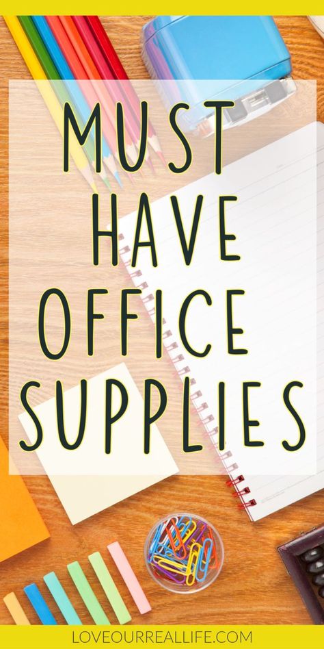 Must Have Office Supplies. Learn what desk supplies will keep you organized and productive so you can enjoy your work space and get more done. Office Supply Organization At Work, Fun Office Supplies, Office Supplies Checklist, Office Desk Organization, Office Supplies List, Office Desk Supplies, Essential Office Supplies, Cool Office Supplies, Life Hacks Organization