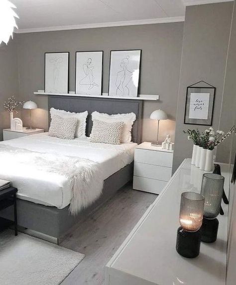 #home #inspiration White Room Decor Bedroom, Bedroom Inspiration Grey, Grey Bedroom Decor, White Room Decor, Redecorate Bedroom, Apartment Decor Inspiration, Teen Bedroom Decor, Gray Bedroom, Room Design Bedroom