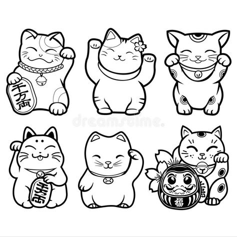 Lucky Cat Maneki Neko Black & White Set Vector Japan Editorial Image - Illustration of belief, golden: 189181555 Cat Tattoo Black And White, Cat Tattoo Black, Lucky Cat Tattoo, Black And White Tattoo, Tattoo Black And White, See Tattoo, Black Cat Tattoos, Japanese Cat, Japan Tattoo