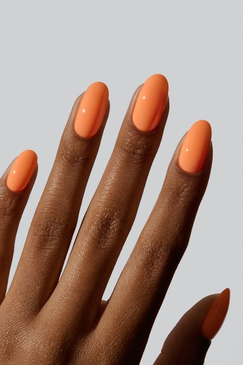 Summer 2024 Nails for Dark Skin: Trending Colors and Classy Designs Neon Coloured Nails, Summer Nails Inspiration Orange, Pastel Orange Nails Peach, Cantaloupe Nails, Orange Creamsicle Nails, Soft Orange Nails, Spring Orange Nails, Simple Orange Nails, Cute Summer Nails 2024