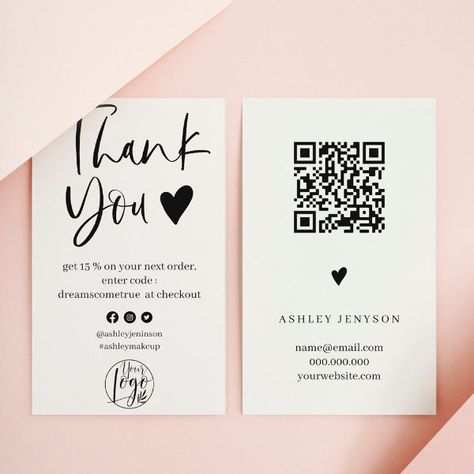 Cool script black white logo order thank you business card Cute Business Cards, Creative Calendar, Black White Logo, Qr Code Business Card, Documents Design, Flower Gift Ideas, Diy Gifts For Friends, Branding Mood Board, Business Thank You Cards