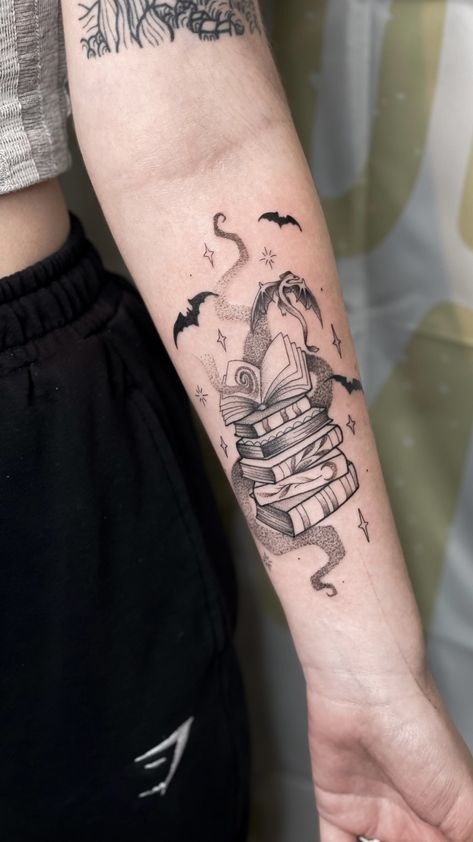 @derrtygopher_reads • Ooo I love this!! I just got my first book tattoo last week, still healing but I love it! • Threads Bookshelf Tattoo, Still Healing, If We Were Villains, Book Tattoo, I Love It, Love It, Love This, Thread, Healing