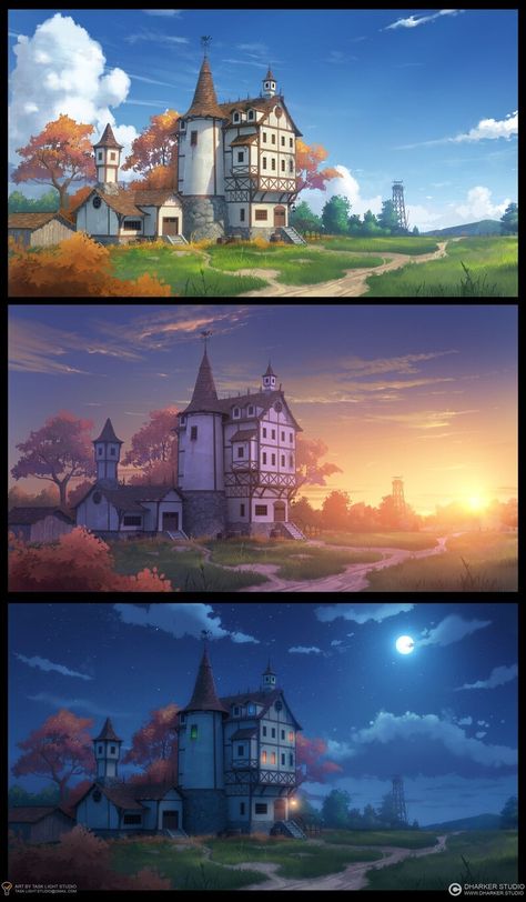 ArtStation - Fantasy backgrounds for visual novell, Task Light Studio Fantasy Mansion Art, Gacha Custom Background, Light Fantasy Art, Background For Animation, Fantasy Lighting, Concept Art Environment, Webtoon Background, Environment Lighting, Background Tutorial