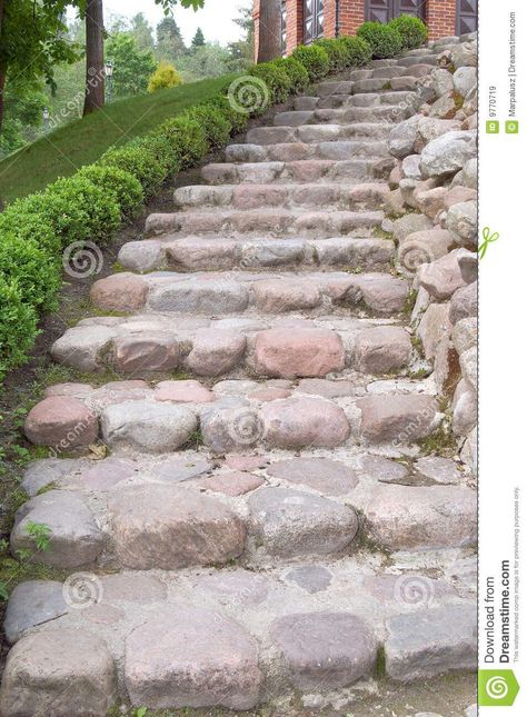 Outdoor Stone Steps, Small Backyard Landscape, Natural Stone Steps, Stone Staircase, Rock Steps, Sloped Backyard Landscaping, Terraced Landscaping, Landscape Stairs, Landscaping On A Hill