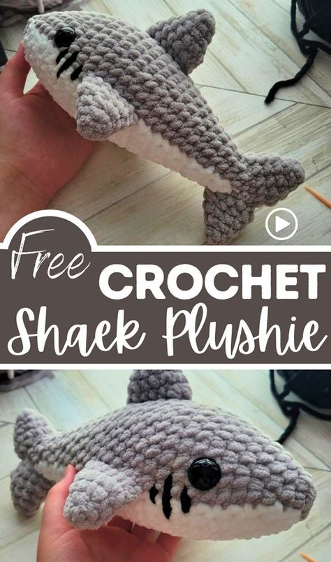 Crochet Shark Tutorial Plush Shark Crochet Pattern, Crochet Great White Shark, Crocheted Shark Pattern Free, Crochet Animal Video Tutorials, Shark Plush Crochet, Free Crochet Sea Animals, Velvet Crochet Animal Patterns, Crochet Shark Free Patterns, New Sew Crochet Patterns