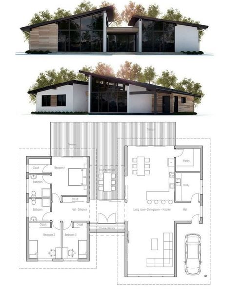 Modern Small House Design, Modern Bungalow House, Building Plans House, House Plan Gallery, House Construction Plan, House Layout Plans, Sims House Plans, Architectural House Plans, Container House Plans