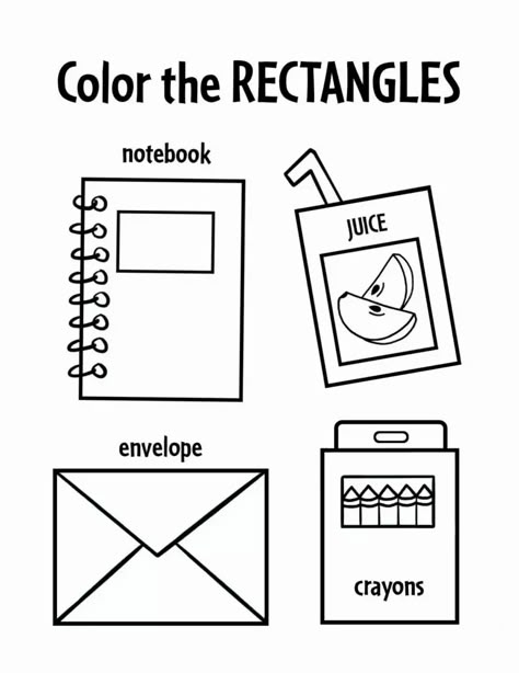 Rectangle Coloring Page, Rectangle Shape Worksheets For Preschool, Square Coloring Page, Rectangle Worksheets For Preschool, Rectangle Activities For Toddlers, Rectangle Shape Objects, Rectangle Worksheet Preschool, Rectangle Preschool Activities, Rectangle Shape Activities For Preschool