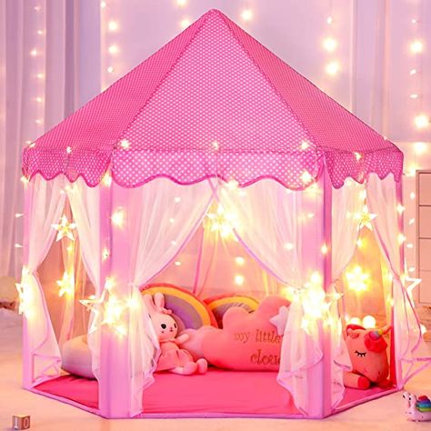 Amazon.com: Sumbababy Princess Castle Tent for Girls Fairy Play Tents for Kids Hexagon Playhouse with Large Star Lights Toys for Children or Toddlers Indoor or Outdoor Games (Pink) : Toys & Games Princess Playhouse, Princess Tent, Girls Tent, Toddler Tent, Castle Playhouse, Childrens Tent, Kids Castle, Garden Kids, House Tent