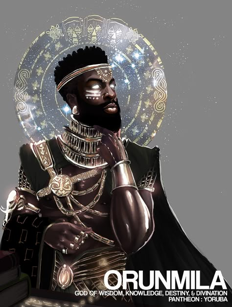 ArtStation - Orunmila God of Wisdom, Christopher Pompey African Gods, Yoruba Orishas, Art Black Love, Black Gods, Orishas Yoruba, Afrofuturism Art, God Of Wisdom, African Mythology, African Goddess