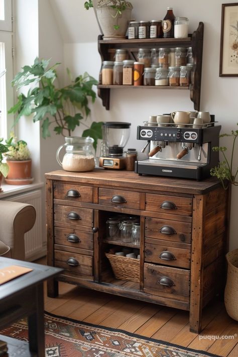 Home Coffee Bar Station Ideas - Create Your Perfect Brew Corner - Puqqu Drink Nook In Kitchen, Coffee Bar Farmhouse Style, Coffee Bar Station Ideas, Home Coffee Bar Station, Bar Station Ideas, Small Coffee Bar Ideas, Coffee Nook Ideas, Kaffe Station, Toronto Apartment