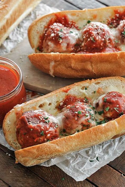 This Meatball Sub Sandwich is loaded with pan-seared meatballs coated in homemade tomato sauce and served on a toasted bun with cheese. What Goes With Meatball Subs, Meatball Subs Recipes, Sandwich Recipes For Lunch, Meatball Sandwich Recipes, Meatball Sub Sandwiches, Roasted Recipes, Meatball Sub Recipe, Meatball Sandwiches, Gourmet Lunch