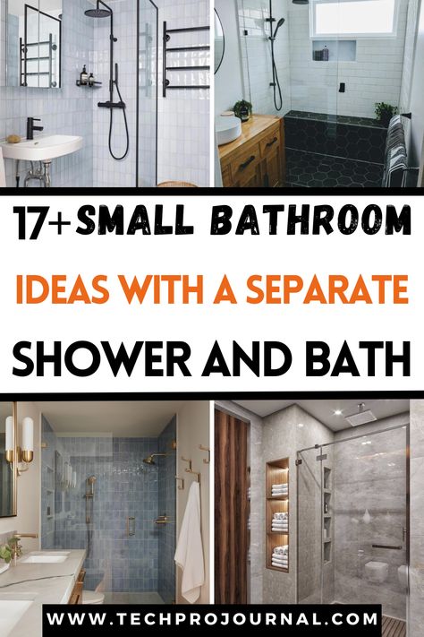 This post will show you how to make the most of your bathroom layout with small bathroom ideas that feature a separate shower and bath. Even in a compact space, you can enjoy both a luxurious bath and a refreshing shower. You’ll love how these small bathroom ideas with separate shower and bath blend practicality and style to create a spa-like experience in your own home. Bathrooms With Stand Up Showers, Bathtubs In Bedrooms, 4x6 Bathroom Layout Floor Plans, Separate Shower Room, Small Bathroom With Shower Layout, Stand Up Shower With Half Wall, Bathroom With Separate Shower And Toilet, Small Luxe Bathroom, Tub And Shower Side By Side Small Spaces