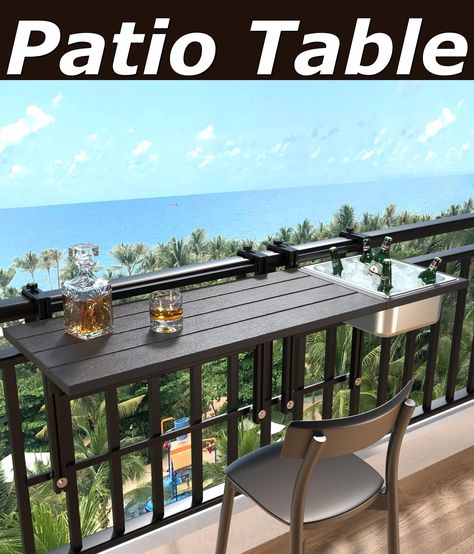 GDLF Upgraded Balcony Table Outdoor Patio Bar Table with Durable Composite Tabletop Aluminum Alloy Frame Hanging Folding Adjustable with Removable Ice Bucket, Easy Assembly (10Mins),43.5" L Balcony Vibes, Condo Balcony, Balcony Table, Balcony Bar, Outdoor Patio Bar, Patio Bar Table, Bar Patio, Outdoor Bar Table, Apartment Patio