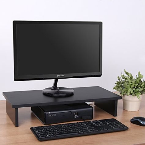 Fenge DT106001WB Computer Monitor Riser 4.7'' High 23.6''... Space Desktop, Diy Computer Desk, Tv Shelf, Monitor Riser, Flat Screen Tv, Computer Stand, Best Computer, Desktop Stand, Computer Desktop