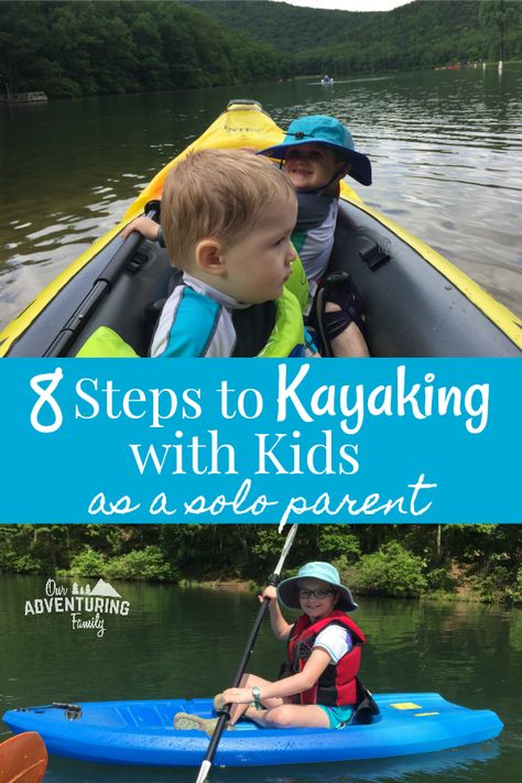 8 steps to kayaking with kids. Toddlers may be impulsive, but you can still take them kayaking by yourself. Learn what you need to do to give it a try at ouradventuringfamily.com. Kayaking With Toddler, Family Kayaking, Alaskan Summer, Kayak Art, Kayaking With Kids, Pnw Adventures, Kayak For Beginners, Kayaking Tips, Canoe Camping