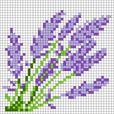 Purple Lilac Flower (With White Background) Perler Bead Pattern | Bead Sprites | Misc Fuse Bead Patterns Pixel Crochet Pattern Flower, Purple Flower Perler Beads, Cross Stitch Background Pattern, Lilac Pixel Art, Lilac Cross Stitch Pattern, Grid Crochet Patterns Flower, Purple Alpha Patterns, Crochet Grid Flower, Perler Bead Patterns Flowers