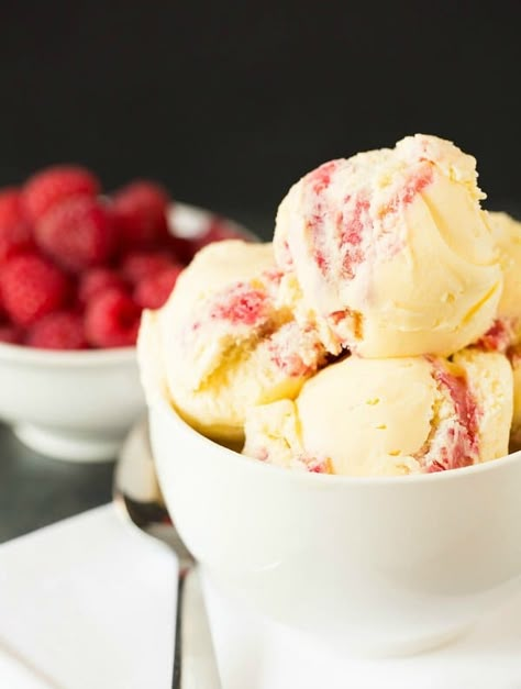 White Chocolate Ice Cream, Swirl Ice Cream, Strawberry Cheesecake Ice Cream, Brown Eyed Baker, Vegan Ice Cream Recipe, White Chocolate Recipes, Raspberry Ice Cream, Ice Cream Maker Recipes, I Scream For Ice Cream