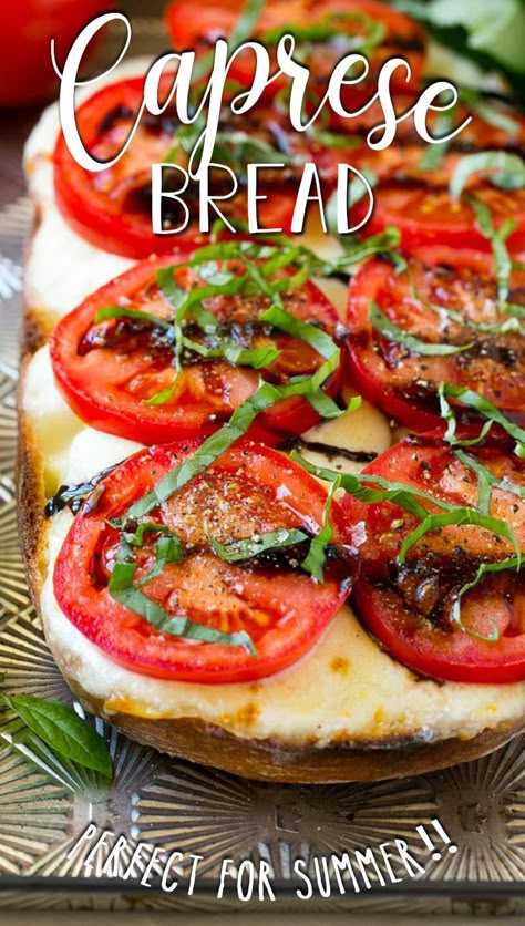 Dishes With Mozzarella, Bread Tomato Mozzarella, Tomato Mozerella And Basil, Recipes With Sliced Mozzarella, Fresh Mozzarella Appetizers, Caprese Bread, Mozzarella Tomato Basil, Homemade Sandwiches, Balsamic Tomatoes