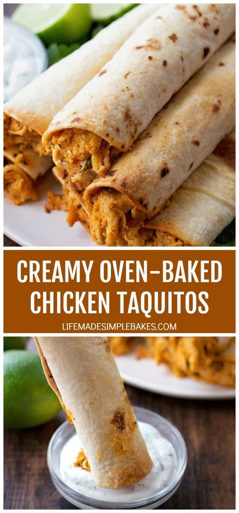 Oven Baked Chicken Taquitos, Creamy Chicken Taquitos, Baked Chicken Taquitos, Taquitos Recipe, Chicken Taquitos, Baked Dinner, Global Cuisine, Oven Baked Chicken, Health Dinner Recipes