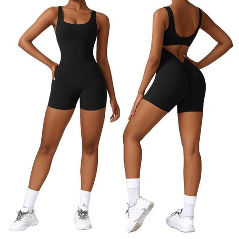 Vertvie Women Short Jumpsuits Backless Rompers ButtLifter Sleeveless Tank Tops Scrunch Yoga Seamless Jumpsuit Yoga Bodysuit, Backless Romper, Backless Jumpsuit, 4 Way Stretch Fabric, Short Jumpsuit, Black Jumpsuit, Sleeveless Tank Top, Sleeveless Tank, Overall Shorts