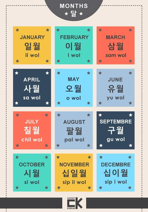 Months of the year from Catchy Korean Months In Korean, Language Learning Korean, Korean Learn, Learning Korean Grammar, Learn Basic Korean, Learn Korean Alphabet, Speak Korean, Easy Korean Words, Learn Hangul