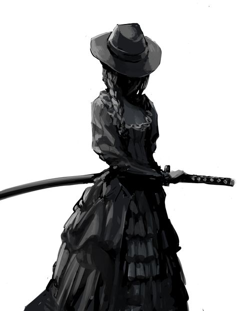 Samurai Cowboy Art, Western Oc Female, Southern Gothic Character Design, Dark Cowboy Art, Weird West Character Design, Female Cowboy Character Design, Female Western Character, Fantasy Cowgirl Art, Outlaw Character Design