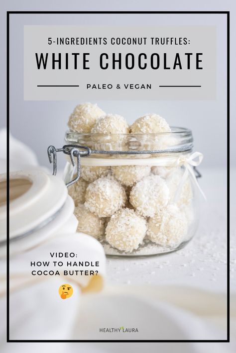 Cocoa Butter Recipes, Raw Cocoa Butter, Vegan Truffles, Dairy Free Protein, Coconut Truffles, Raw Snacks, Christmas Truffles, White Chocolate Recipes, Vegan White Chocolate