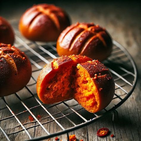 Gochujang and Garlic Savoury Buns | Relaxed Recipes Gochujang Garlic Bread, Vegan Savory Pastries, Savory Buns Recipe, Gochujang Bread, Korean Buns Recipe, Gbbs Recipes, Savoury Buns, Savory Buns, Christmas Buns