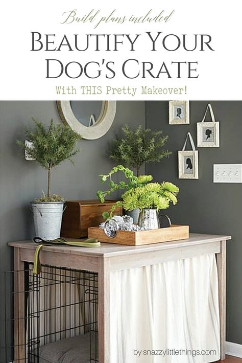 17 DIY Dog Crate & Kennel Ideas Your Pup Will Surely Love Dog Crate Hack, Tension Rod Curtains, Dog Crate Table, Crate End Tables, Diy Dog Crate, Table Build, Dog Crate Cover, Crate Table, Tension Rods