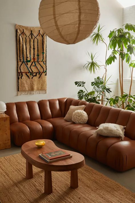 Modern Natural | Midcentury Modern Furniture | Urban Outfitters Leather Couches Living Room, Leather Modular Sofa, Stile Boho Chic, Inspire Me Home Decor, Mid Century Modern Living Room, Leather Couch, Contemporary Sofa, Living Room Inspo, Decor Minimalist