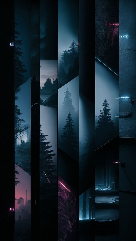 Immerse your Android device in the enigmatic allure of 'Eternal Nocturne,' a wallpaper that masterfully blends deep shadows with subtle highlights to create a moody, mysterious ambiance. This design features elements such as misty forests, silhouetted cityscapes, and abstract patterns, all rendered in rich hues of midnight blue, deep purples, and black. Accents of neon lights and stars subtly break the darkness, enhancing the wallpaper's captivating and soothing atmosphere. The smooth textures convey sophistication and elegance, perfect for a stylish, dark aesthetic. Dive into the depths of mystery with this visually stunning wallpaper. Scifi Aesthetic Wallpaper, Architect Wallpaper Iphone, Moody Aesthetic Wallpaper, Mystery Background, Mystery Wallpaper, Android Wallpaper Aesthetic, Scifi Aesthetic, Aesthetic Cities, Dark Knight Wallpaper