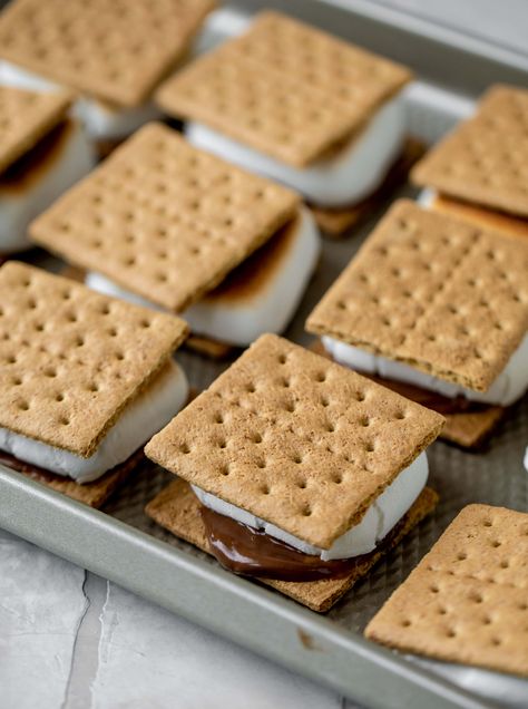 sheet pan s'mores Sheet Pan S’mores, Sheet Pan Desserts Simple, S’more Party, Baked S’mores, S'mores Board, Sheet Pan Smores, S’mores Ideas, Easy Smores Bars, Marshmallow Desert