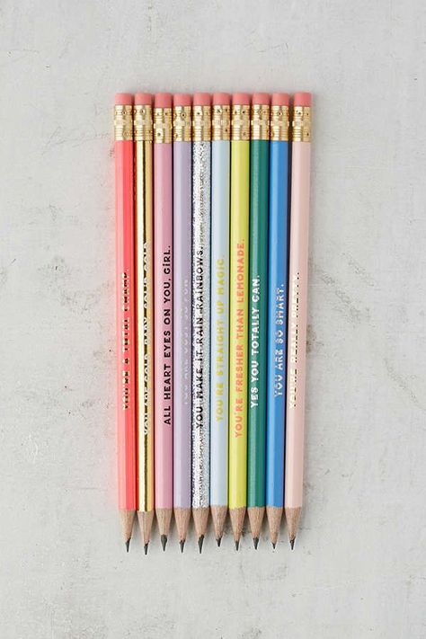 The cutest pencils to make you feel good while doin' work! Cute office supplies // colorful // Make It Rain Rainbows! affiliate link Cute Compliments, Pencil Pack, Cute Office Supplies, Stationary Supplies, Cool School Supplies, Korean Stationery, Cute Office, Stationary School, Wooden Pencils