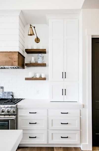 Green Modern Farmhouse, White Cabinets Black Hardware, White Quartzite Countertops, Modern Farmhouse Kitchen Cabinets, White Shaker Kitchen, White Subway Tile Backsplash, White Shaker Cabinets, Farmhouse Kitchen Cabinets, White Backsplash