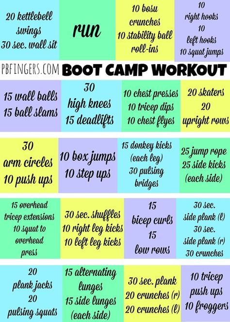 60 Minute Boot Camp Workout - do each square for 3 minutes, then move onto next square Boot Camp Ideas, Boot Camp Workouts, Bootcamp Ideas, Peanut Butter Fingers, Butter Fingers, Printable Workout, Boot Camp Workout, Best Workouts, Circuit Training