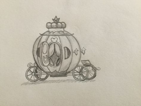 Princess Carriage Drawing, Cinderella Simple Drawing, Cinderella Dress Drawing, Cinderella Carriage Drawing, Cinderella Carriage Tattoo, Cinderella Drawing Easy, Cinderella Castle Drawing, Carriage Drawing, Coursework Art