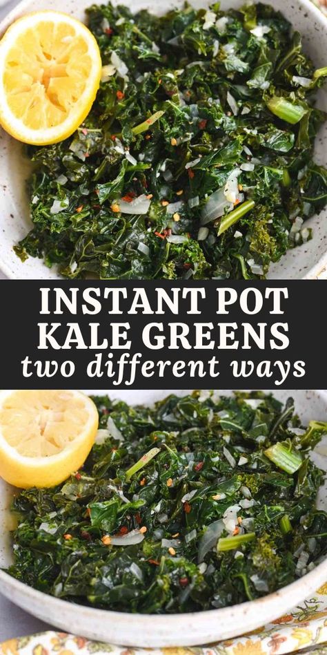 Making kale in the Instant Pot is a fuss-free way to add a serving of greens to dinner. This post includes instructions for how to make tender stewed kale or vivid green kale. Both methods are ready in under 30 minutes! Instant Pot Kale, Cook Kale, Instant Pot Veggies, Nora Cooks, How To Cook Kale, Vegan Instant Pot Recipes, Vegan Instant Pot, Pot Recipes Easy, Kale Recipes