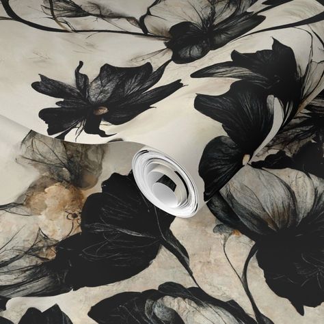 Spoonflower Wallpaper - Witchy Florals Pattern Moody Wallpaper, Salon Suites, Dark Home Decor, Goth Home, Goth Home Decor, Dark Home, Temporary Art, Wallpaper Accent Wall, Inspire Me Home Decor