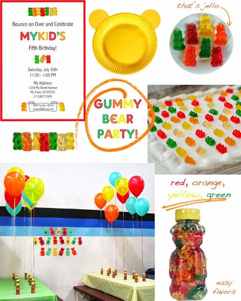 Party // Gummy Bears! via bliss bloom blog Gummy Bear Themed Birthday Party, Easy Favors, Honey Container, Bear Birthday Party, Bear Crafts, Bear Party, Bear Birthday, Gummy Bears, 4th Birthday Parties