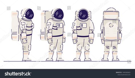 Space Suit, Front View, Cosmos, Stock Vector, Vector Illustration, Bullet Journal, Collage, Pins