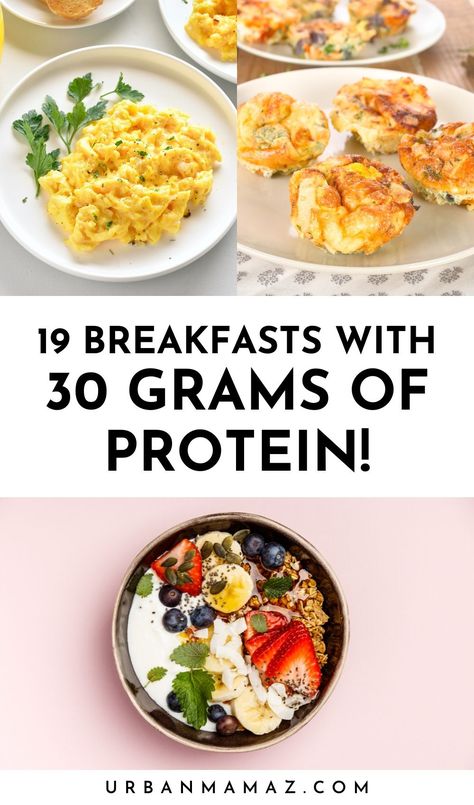 Looking for breakfasts with 30 grams of protein? Check out this list of 19 high protein breakfast ideas that will keep you fueled all day long. College Nutritionist Breakfast, Flat Belly Breakfast Ideas, Fibre Breakfast Ideas, High Protein School Breakfast, Simple Healthy Protein Meals, High Protein Ingredients List, 30 Gram Of Protein Breakfast, Week Of Breakfast Ideas, Full Balanced Breakfast