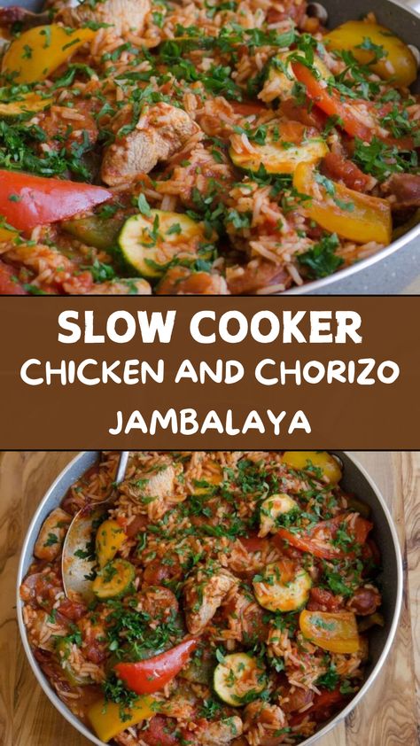 Slow Cooker Chicken And Chorizo Jambalaya Slow Cooker Chorizo Recipes, Chorizo Jambalaya, Best Ways To Cook Chicken, Slow Cooker Dinner Ideas, Dinner Ideas Simple, Chicken And Chorizo, Ways To Cook Chicken, Chorizo Sausage, Slow Cooker Dinner