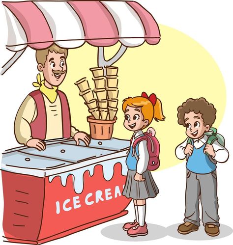 kids buying ice cream from the ice cream shop cartoon vector illustration Ice Cream Cartoon, Ice Cream Clipart, Ice Cream Illustration, Ice Cream Art, Picture Prompts, Shop Illustration, Diy Crafts For Kids Easy, Picture Story, Dark Art Drawings