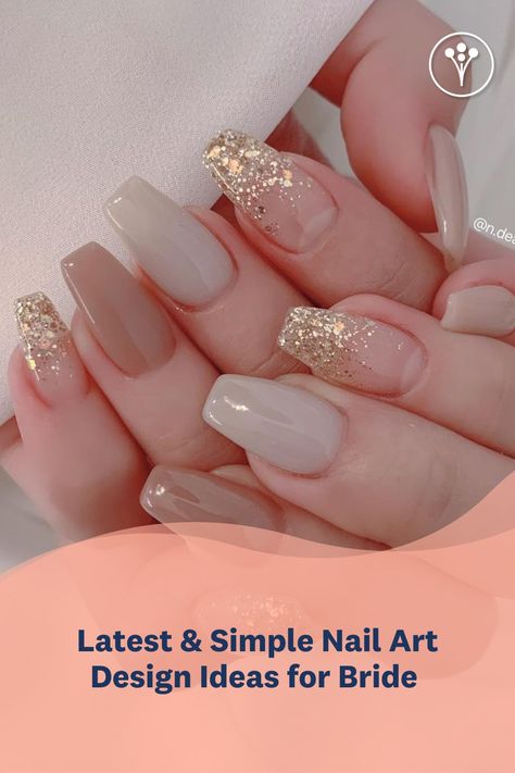 Nails For Champagne Dress, Metallic Nail Colors, Dark Color Nails, Latest Nail Art Designs, Bridal Manicure, Simple Nail Art, Nail Art Designs Images, Bridal Nail Art, Art Design Ideas