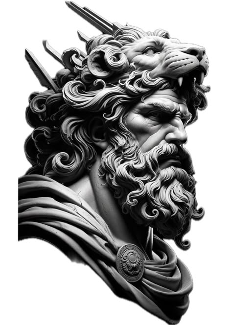 Hercules Tattoo Design, Greek Sculpture Tattoo, Hercules Statue, Hercules Tattoo, Angel Sculpture Art, Zeus Statue, Greek Mythology Statue, Greek Tattoo, Poseidon Tattoo